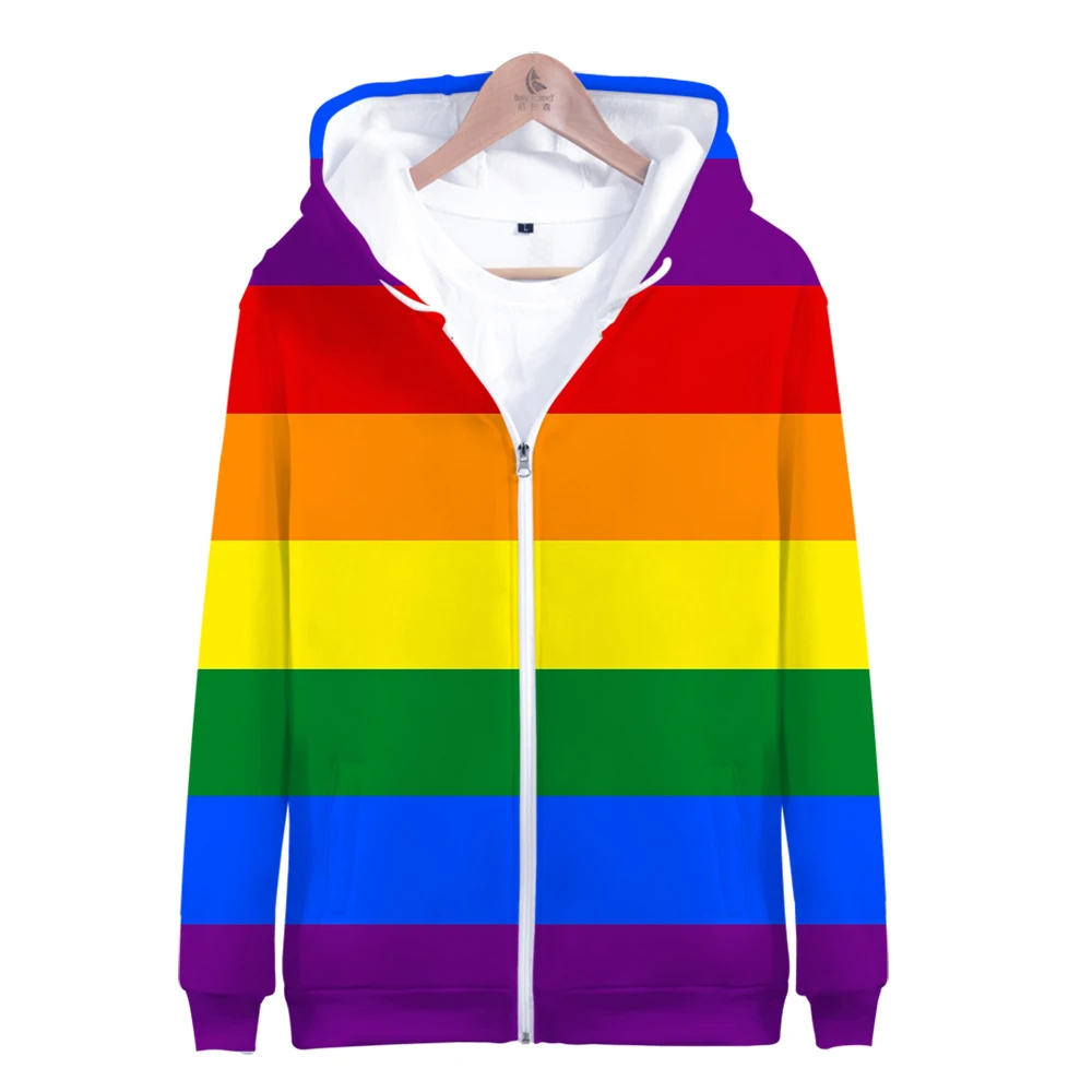 Модная одежда LGBT, толстовки с капюшоном на молнии с радужным дизайном для геев, женщин/мужчин, высокое качество, уличная одежда с капюшоном