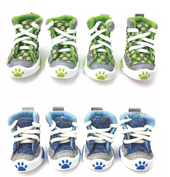 2016 new design 4pcs/set pet dog shoes small dog puppy boots football style cheap dog summer shoes for small pets four colors 