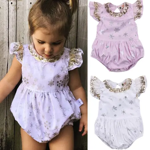 

2018 Lovely Princess Newborn Baby Girls Lace Snowflake Romper Jumpsuit XMAS Outfits Clothes 0-12M