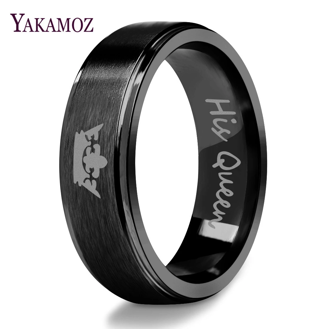 

2018 Valentine's Day Her King & His Queen Ring for Black Color Fashion Stainless Steel Couple Ring Jewelry Hot