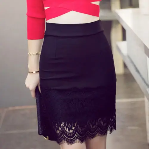 Высокая талия кружева подол кисточкой Bodycon юбка платье-карандаш Бандажное Короткое Сексуальное черное большое ярд сумка бедра юбка 045-924