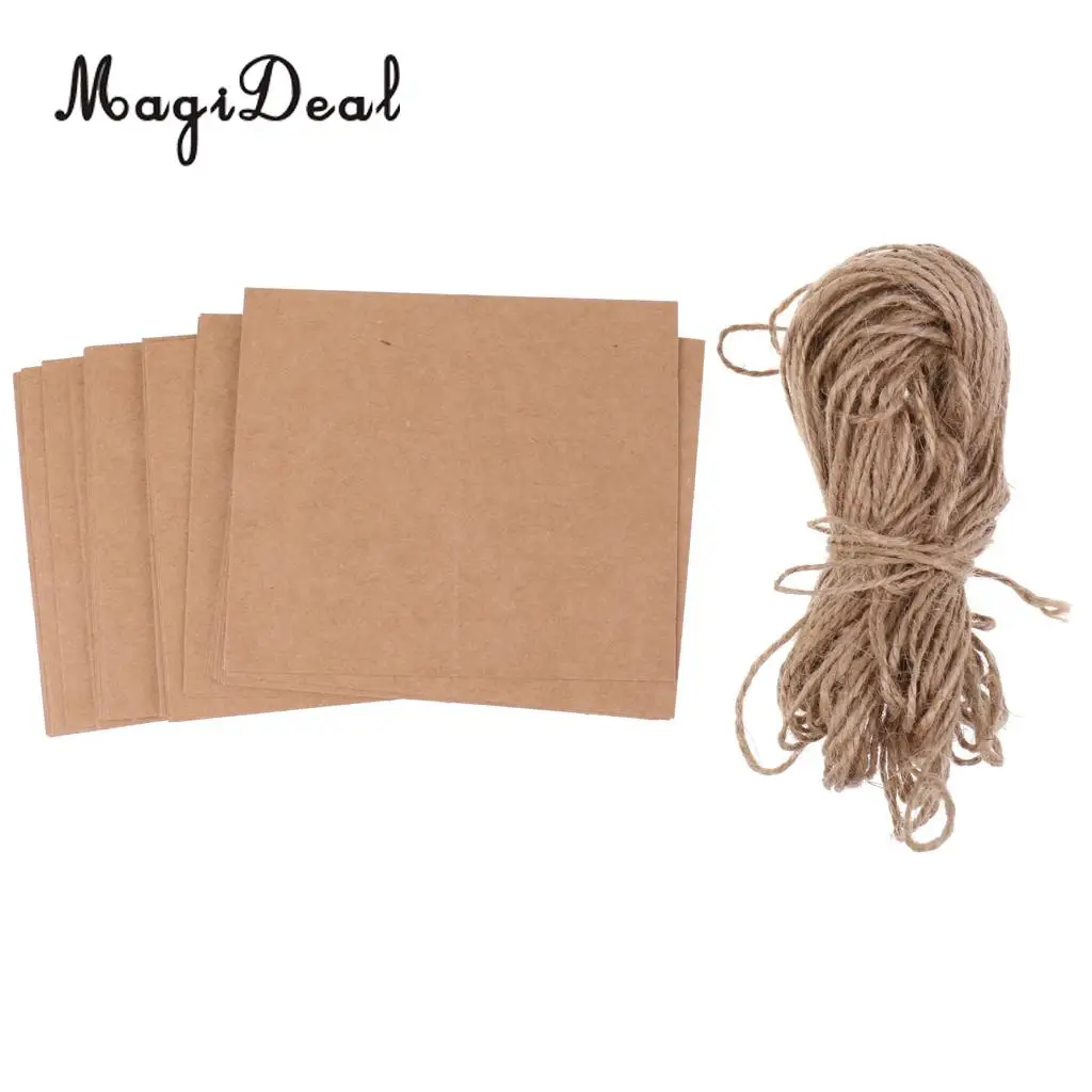 MagiDeal Delicate 50x Kraft Paper Blank Place Name Card Rustic Wedding Table Card Twine Bow