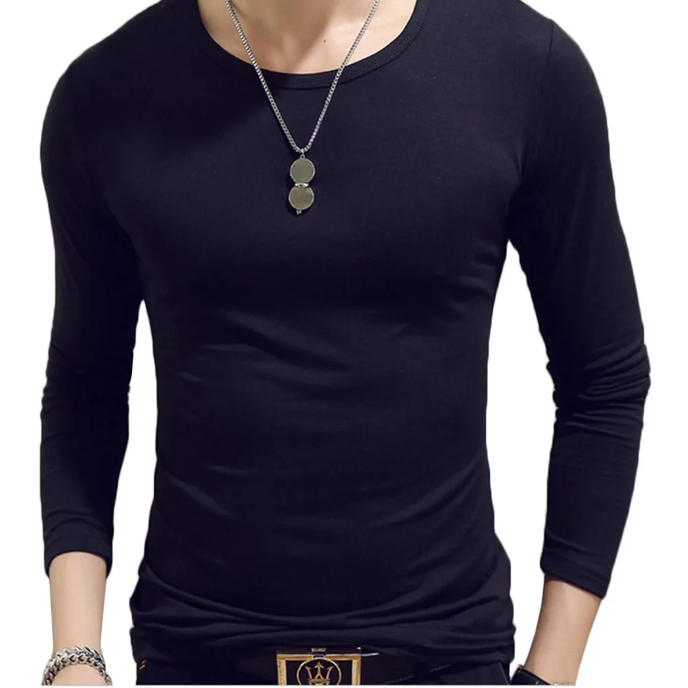 Новинка весны модный бренд о образным вырезом Slim Fit с длинным рукавом Футболка