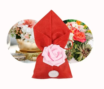 

100pcs European Style Rose Flower Wedding Favor Bag Linen Candy Bags Bridal Shower Gift Bag wen6910
