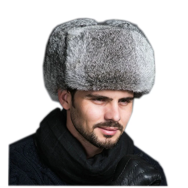 High Quality Mens 100 Real Rabbit Fur Winter Hats Lei Feng hat With