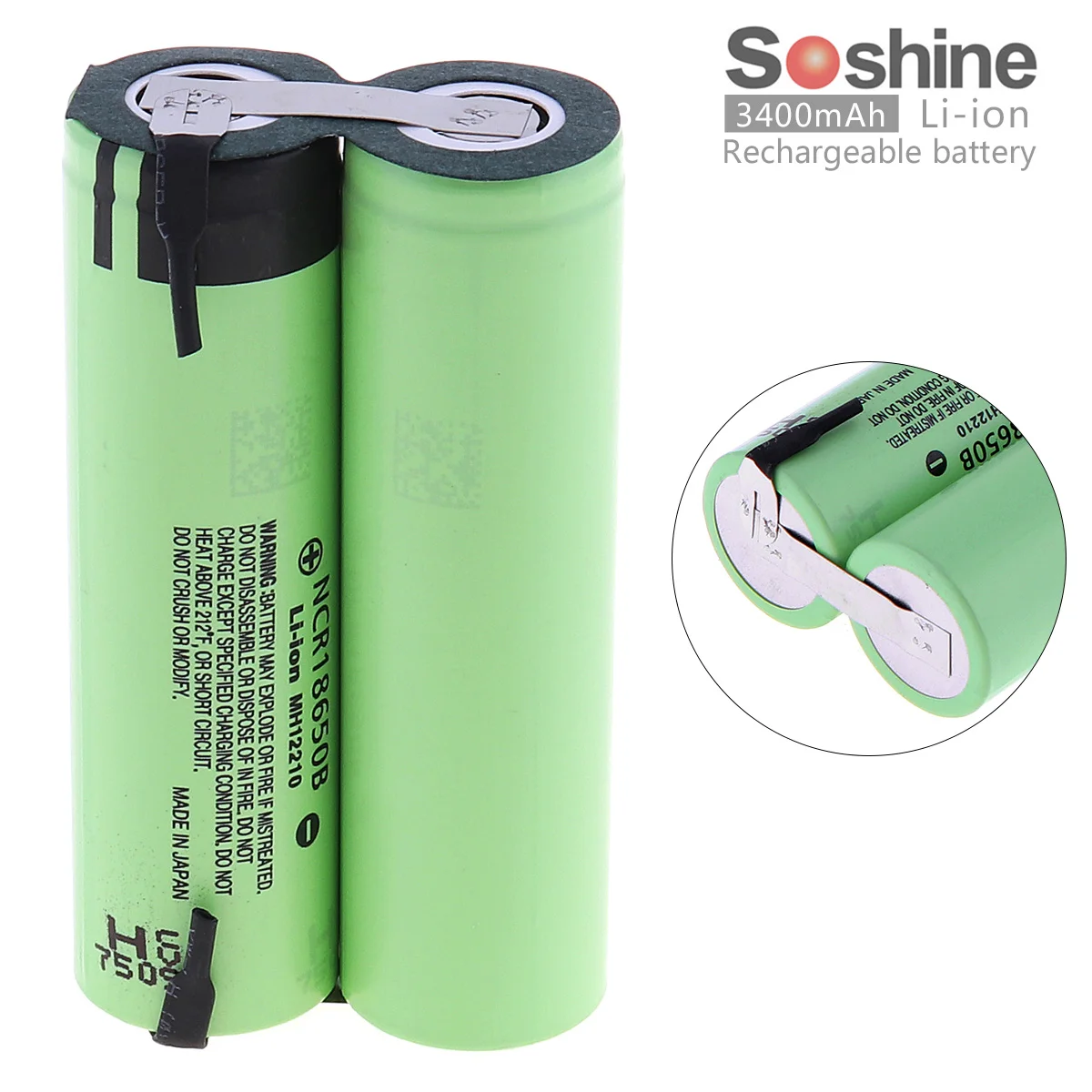 

Soshine 2pcs 3400mAh High Capacity 18650 Li-ion Rechargeable Battery with Nickel Sheet and Parallel Connection for Screwdriver