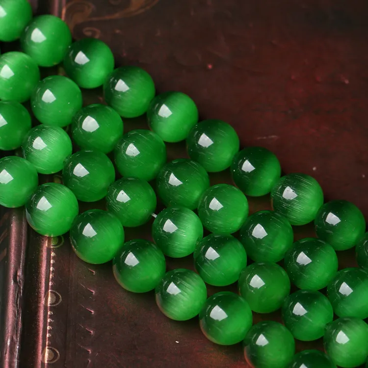 

LNRRABC 4MM 6MM 8MM 10MM 12MM Green cat's Eye Opal Cymophane Stones Round Spacer Loose Beads Necklace Bracelet Charms Jewelry