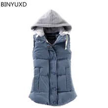BINYUXD, осенний и зимний женский жилет, хлопок, жилет с капюшоном, пэчворк, Женский хлопковый жилет, двусторонняя зимняя куртка для женщин