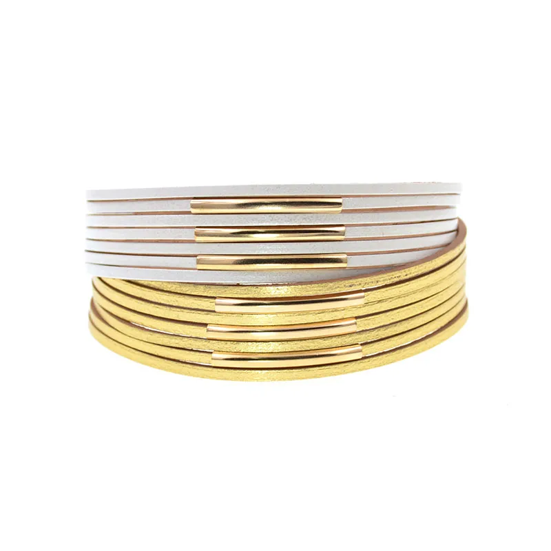 WELLMORE, золотые медные трубы, двойной цвет, Очаровательные кожаные браслеты для женщин, мужские браслеты, модные ювелирные изделия для пар - Окраска металла: white gold