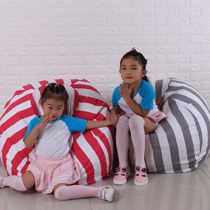 Online Kinder Spielzeug aufbewahrungstasche organizer baumwolle Stofftier Plüsch Spielzeug Lagerung Sitzsack Stofftasche Streifen aufbewahrungstasche kleidung 5O0104