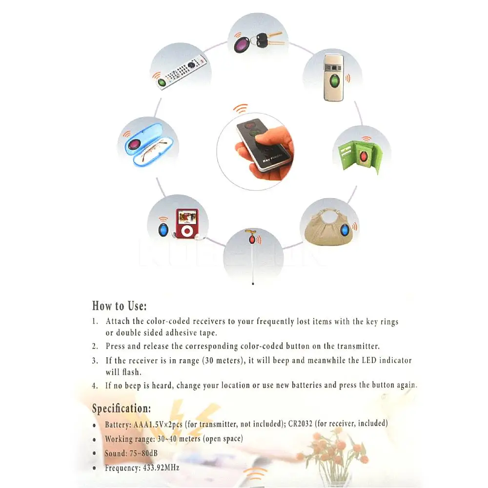 Kebidu Key Finder 4 в 1 расширенный беспроводной дистанционный локатор для ключей телефонные кошельки анти-потеря с функцией фонарь 4 приемника и 1 док-станция