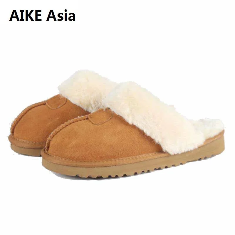Tanie Kobiety Australia zimowe kapcie domowe 100% prawdziwej skóry ciepłe kapcie domowe pantoffels dames Unisex kapcie z bawełny EUR 34 45