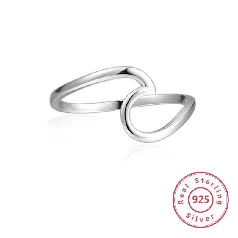 

2019 Women's Simple Design Ocean Ring White Gold Plated 925 Sterling Silver Wave Ring For Women Best Jewelry Gift for girls