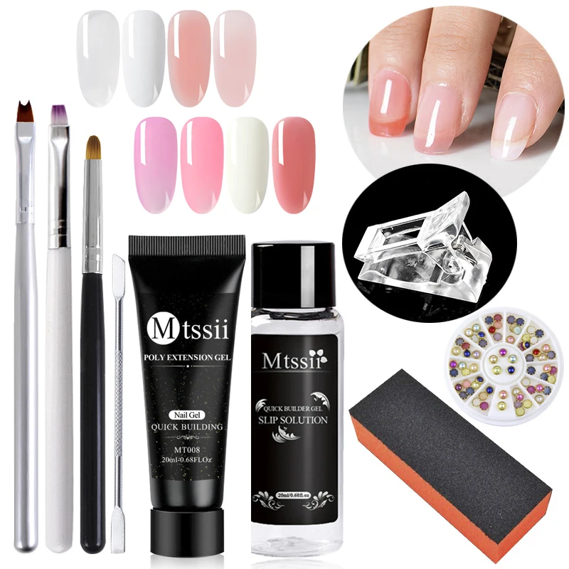 Mtssii مسمار الاكريليك بولي مسمار ارشادية هلام مجموعة الوردي الأبيض واضح كريستال UV LED منشئ جل نصائح زلة حل سريعة التمديد Mtssii مسمار الاكريليك بولي مسمار ارشادية هلام مجموعة الوردي الأبيض واضح كريستال UV LED منشئ جل نصائح زلة حل سريعة التمديد