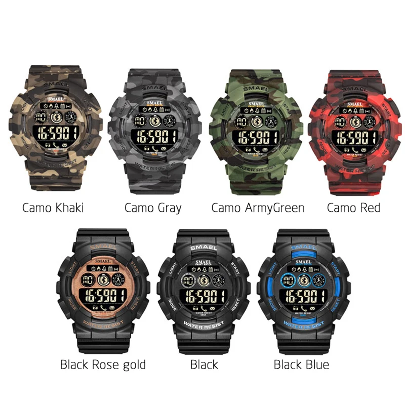 SMAEL Мужская Военная, Армейская, камуфляжная наручные часы светодиодный дисплей часы хронограф спортивные наручные часы цифровые часы мужские для мужчин