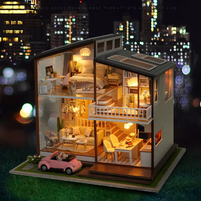 Дом для кукол Diy Миниатюрный Кукольный домик комплект светодиодный деревянный ящик Delle Bambole Grande медленное время Кукольный дом большой Juguetes подарки для девочек