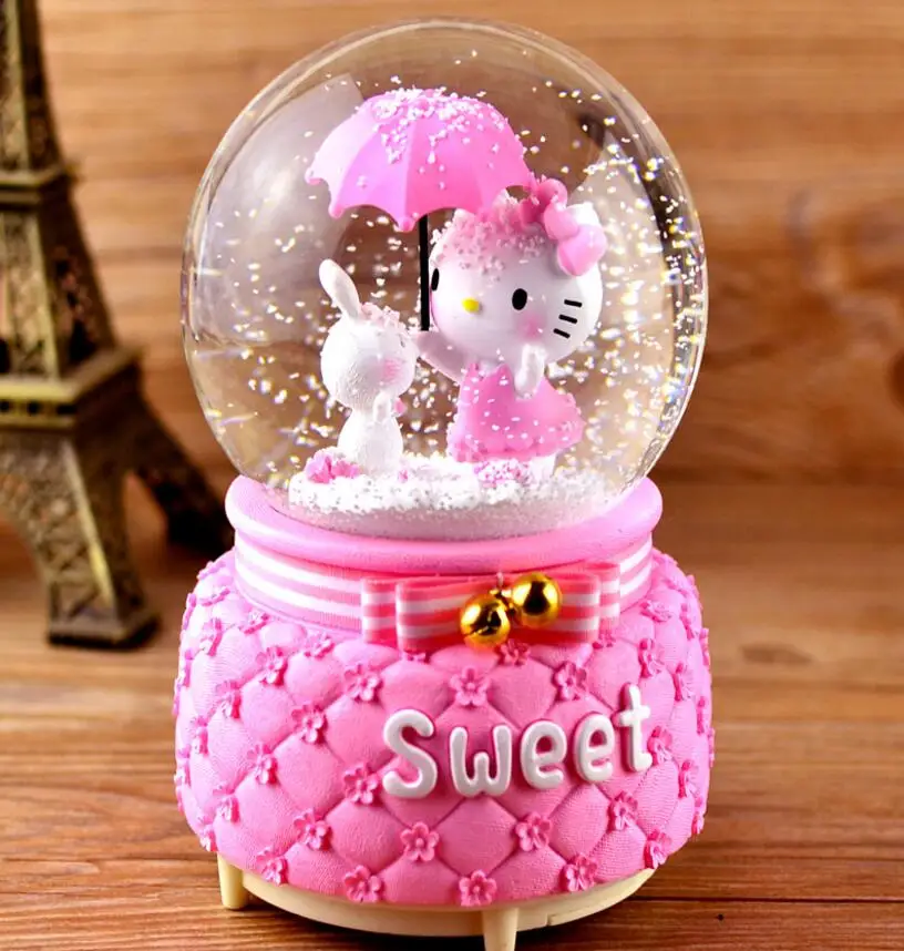 Новый хрустальный шар вращающаяся Снежинка Hello Kitty музыкальная шкатулка