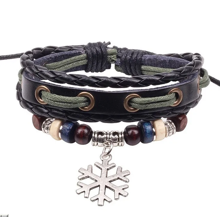 New Style Handmade Braided Alloy Snow Pendant Wax Cord Leather Charm Bracelet RuYiSLQ202 | Украшения и аксессуары