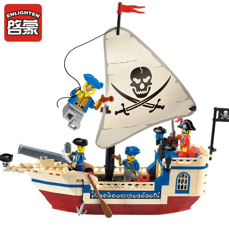 Candice guo plastic toy cartoon block game pirates corsair pearl boat ship intelligence hand work play house assemble model 1set