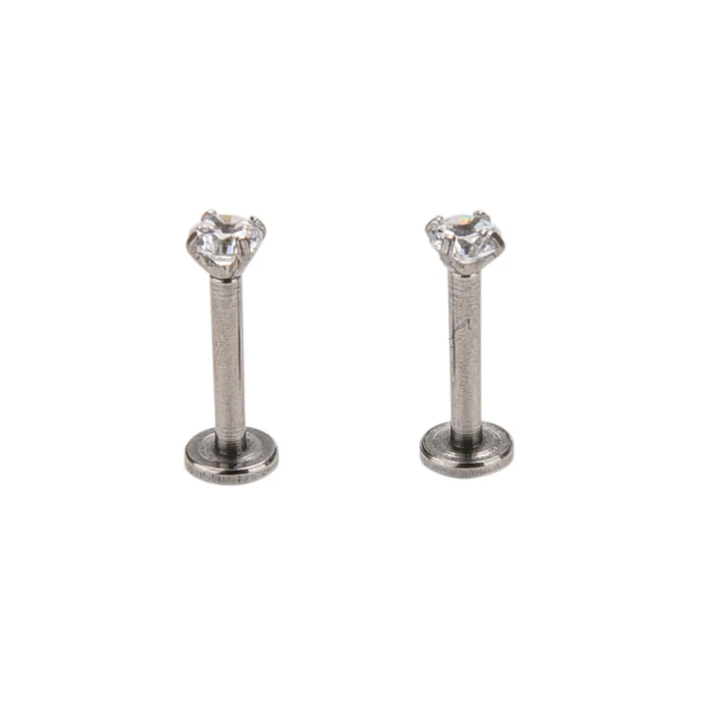 2-Piece 16G Surgical Steel Labret Studs - Internally Threaded, CZ Top, For Cartilage & Tragus