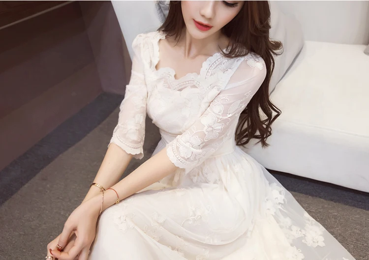 Модное темпераментное платье, женское тонкое сексуальное платье, женские вечерние платья, элегантная женская одежда для отдыха в Корейском стиле, простое кружевное платье 425