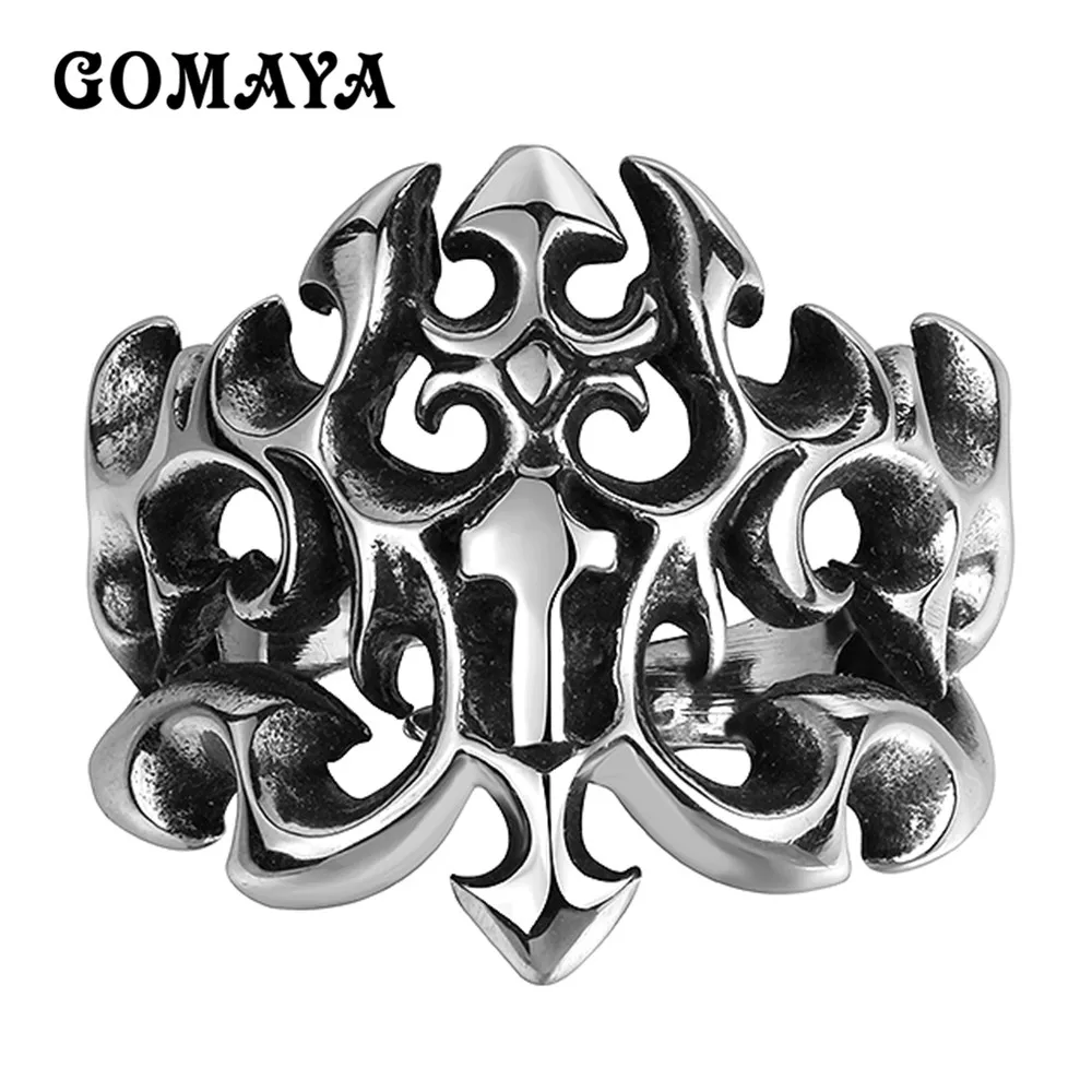 

GOMAYA Dragon Flame Rings for Men 316L Stainless Steel Hollow Biker Fashion Personality Punk Male Aneis Masculino