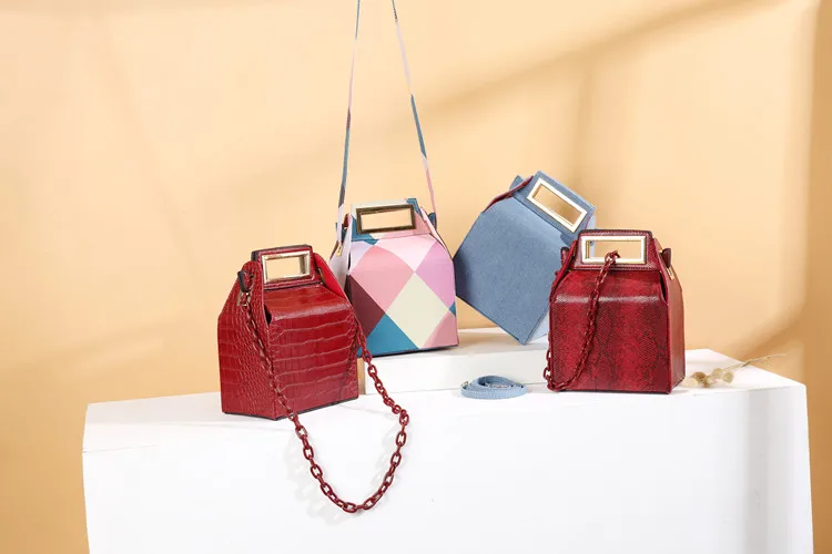 Ins/акриловая женская сумка на цепочке; зимняя Вельветовая цветная сумка в клетку с принтом; женские сумки на плечо; фирменный дизайн; клатч; кошелек