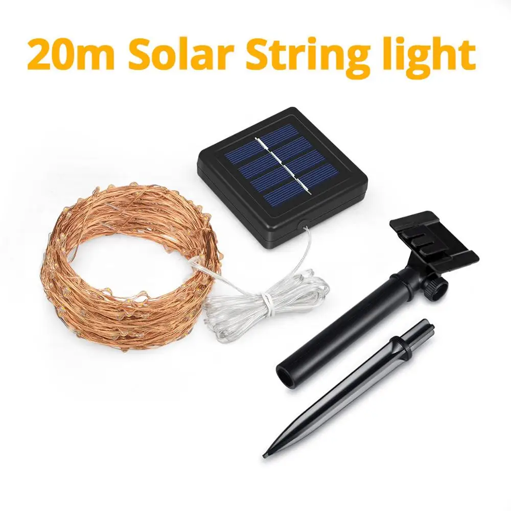 20M Solar String Уличная Солнечная энергия ed садовая уличная дорожка с usb-портом, волшебная гирлянда, водонепроницаемая Праздничная гирлянда, рождественское освещение - Испускаемый цвет: 20M Solar String
