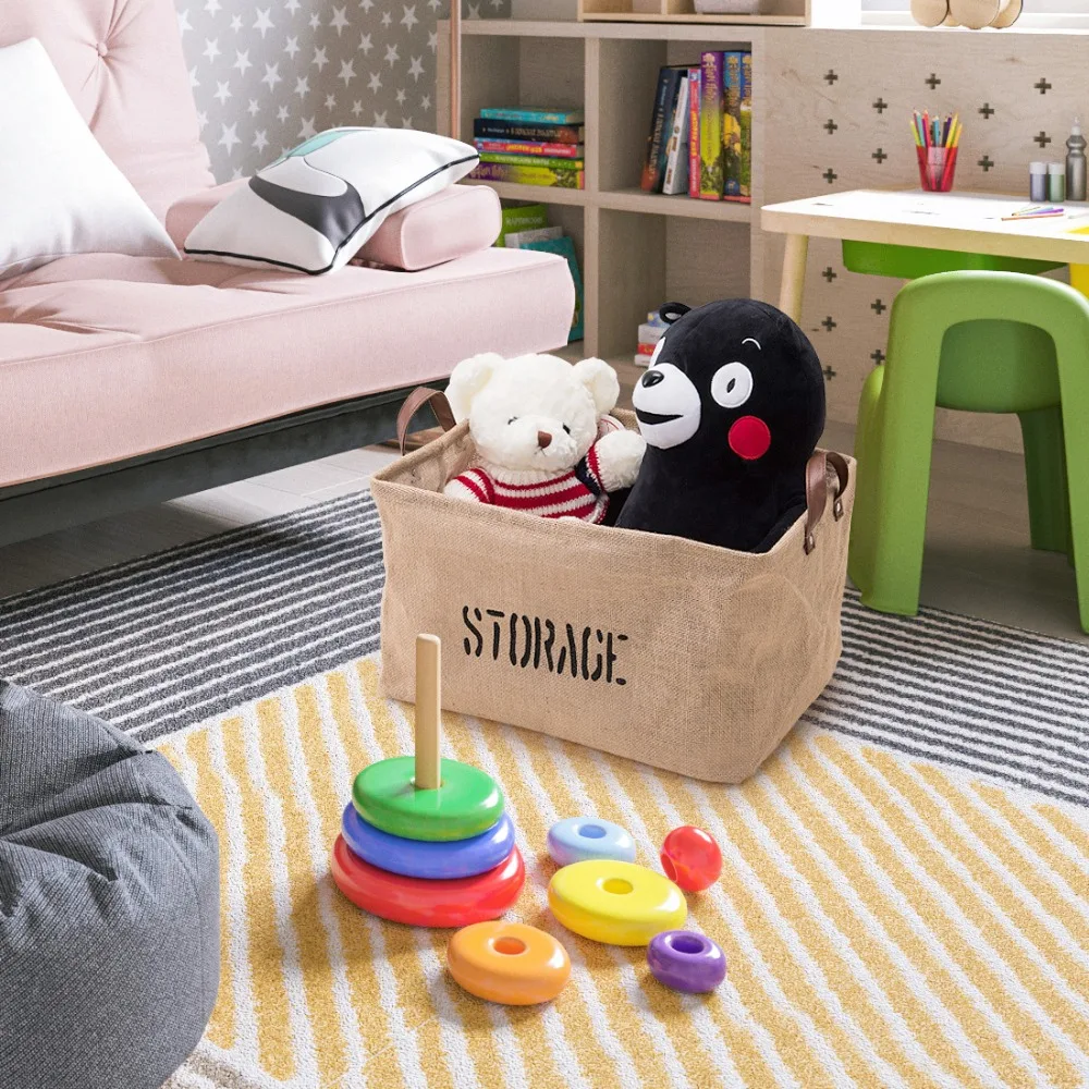 

ANHO Storage Box Folding Laundry Basket with Handle for Clothes Toys Home Organizer Bins Storage Bag Household Linen Sorting Box
