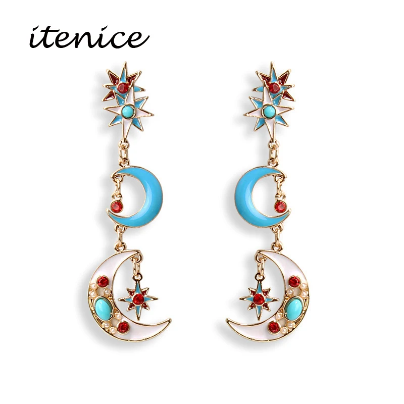 

Fashion Design Cartoon Moon Star Drop Earrings For Women Created Long Dangle Earrings Brinco 2019 Female Girl's Birthday Gift
