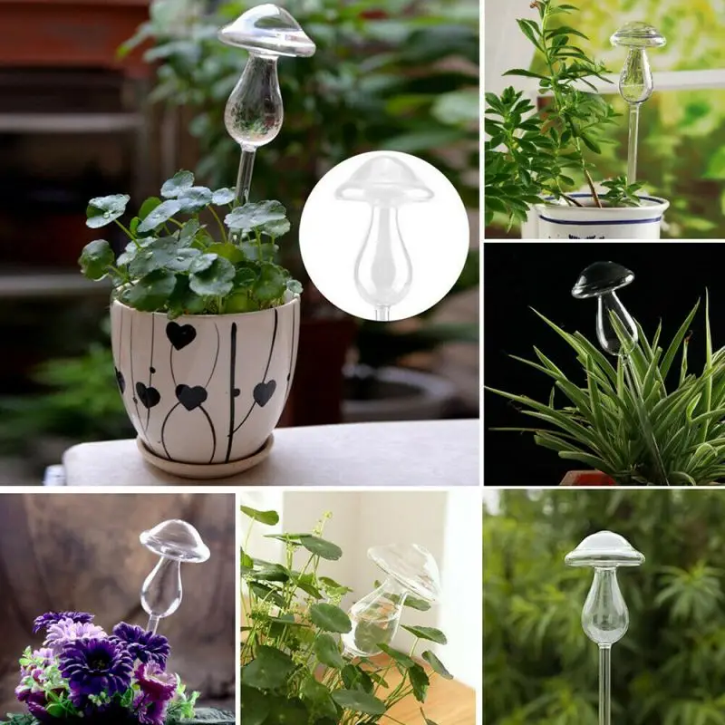 The Mushroom Shaped Automatic Watering Device Transparent Glass Automatic Watering Flower Gardening Supplies