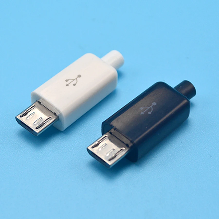 

10pcs Micro USB Type A Male 5 Pin Plug Connector With White Black Plastic Cover Welding Type 4 in 1 DIY Plugs for OD3.0mm Cable