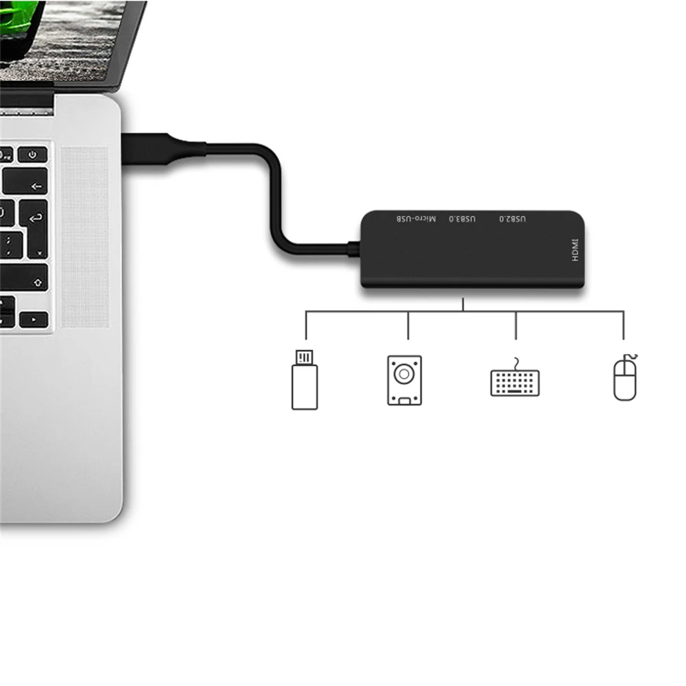 4 порта сплиттер адаптер USB C концентратор Tpye-C к Micro USB 3,0 2,0 HDMI Thunderbolt Для MacBook Pro samsung huawei Xiaomi