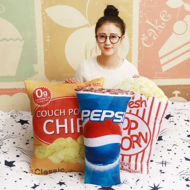 

2017 New Design Pepsi Popcorn Decorative Cushion Throw Pillow With Inner Home Decor Sofa Emulational Toys No Zipper