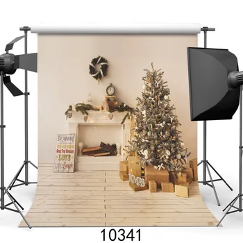 

White Fireplace Christmas Tree Photography Backdrops Photo Backgrounds for Photo Studio Children Photo Shoot Custom Photophone