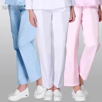 

Winter Women's Medical Clothing Pant White Hospital Scrub Pants Flat Front Side Elastic Boot Cut Cargo Straight Tall Scrub Pants