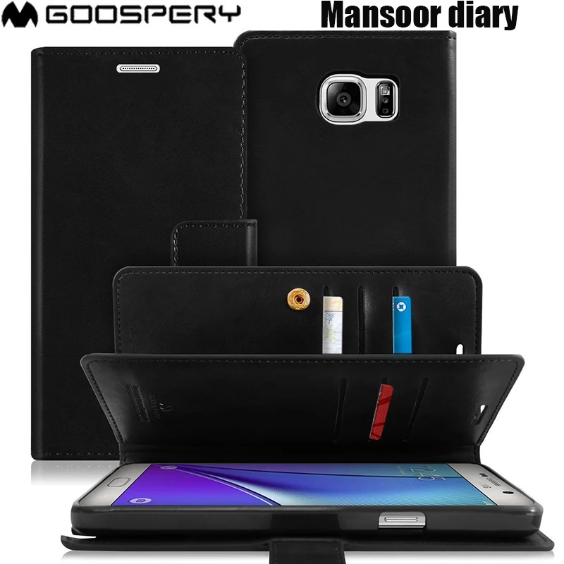 

Genuine Mercury Goospery Mansoor Diary Double Wallet Flip Cover Case For Samsung Galaxy S5 S6 S7 Edge S8 S9 Plus Note 5 8