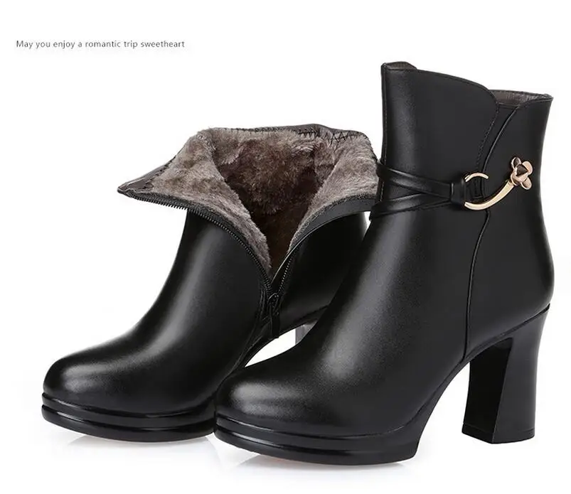 ZXRYXGS/брендовые ботинки; шерстяная теплая обувь из натуральной кожи; женские зимние ботинки; Новинка года; Зимние ботильоны; модная обувь; ботинки на высоком каблуке - Цвет: inside velvet 001