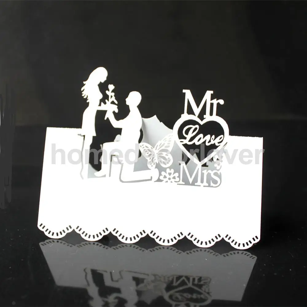 

50pcs White Cut Wedding Table Place Card Name Card Wedding Party Table Decoration Mr Mrs Love Heart Butterfly Design