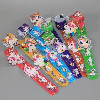 

12pcs/lot Cartoon Unicorn Slap Bracelet Bangle Kids Happy Birthday Party Supplies Boy Girl Party Toys Decoration Favors