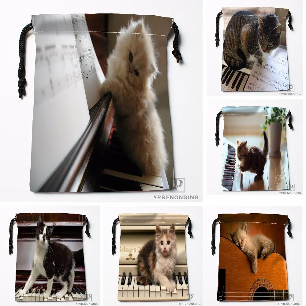 

Custom Piano Cat by Bella Brito Drawstring Bags Travel Storage Mini Pouch Swim Hiking Toy Bag Size 18x22cm#0412-04-219