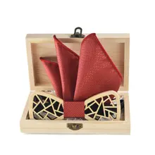 Мужская деревянная коробка для галстука-бабочки набор выдалбливают Нерегулярные геометрические резные платок с изображением бабочек Свадебная вечеринка Цветочный Бабочка Карманный платок