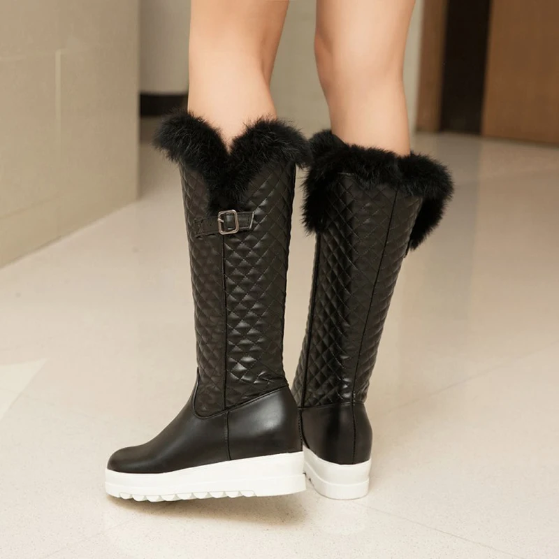 

Snow Boots Plush Winter Knee-High Boots Women Fashion Slip-On Height Increasing shoes Solid boots big size 35-43