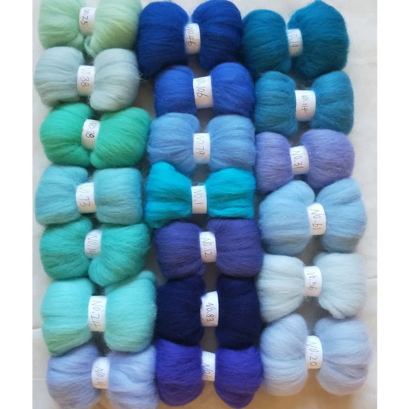 WFPFBEC felt wool for needle felting set doll merino wool roving sheep fiber diy crafa blue 10g/color 20colors total 200g