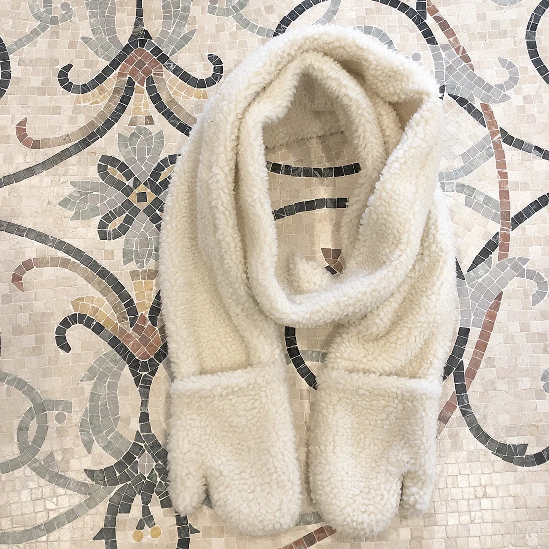 Women Winter Warm Cashmere Scarf with Gloves Soft Plush Wrap Harajuku