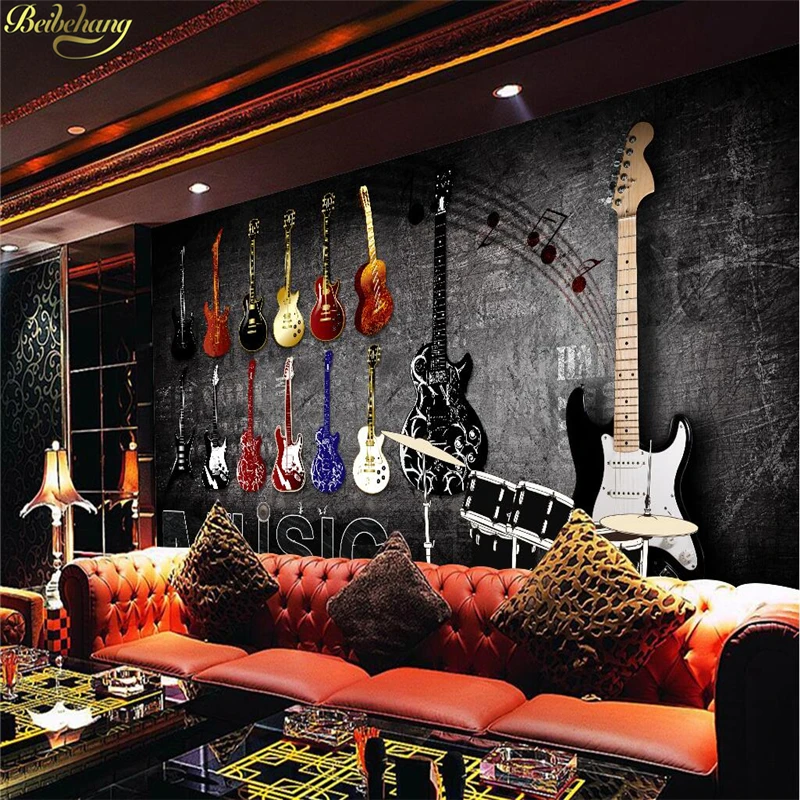 Beibehang-custom Photo Wallpaper American Retro Mural Nostalgic Rock Music Instrument Tijolo Parede Fundo