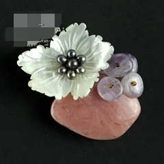 

Natural stone Brooch Pendant With Shell Flower Free Shipping Women Jewelry 5147A
