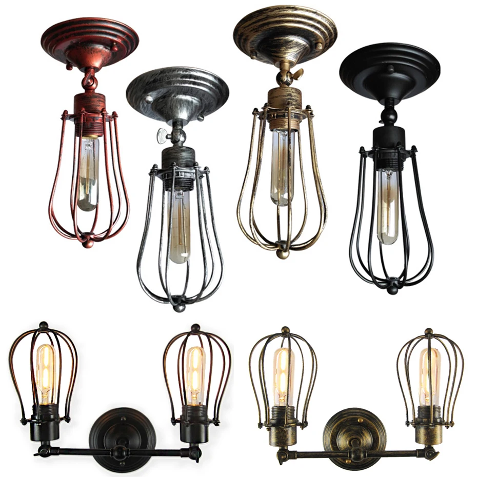 

Creative Single Double head grapefruit wall lamp Retro Iron E27 wall Light for bedroom bedside living room aisle balcony