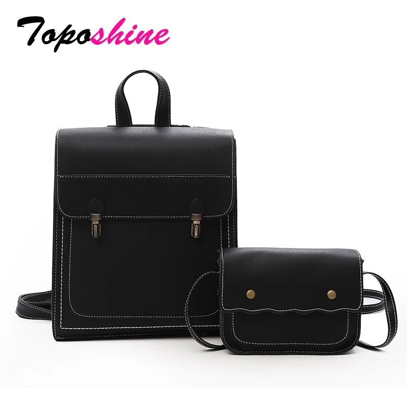 

Toposhine Famous Brand New Composite Bag For Women 2018 Preppy Style Girl School Back Pack Casual PU Leather Pack Female Handbag
