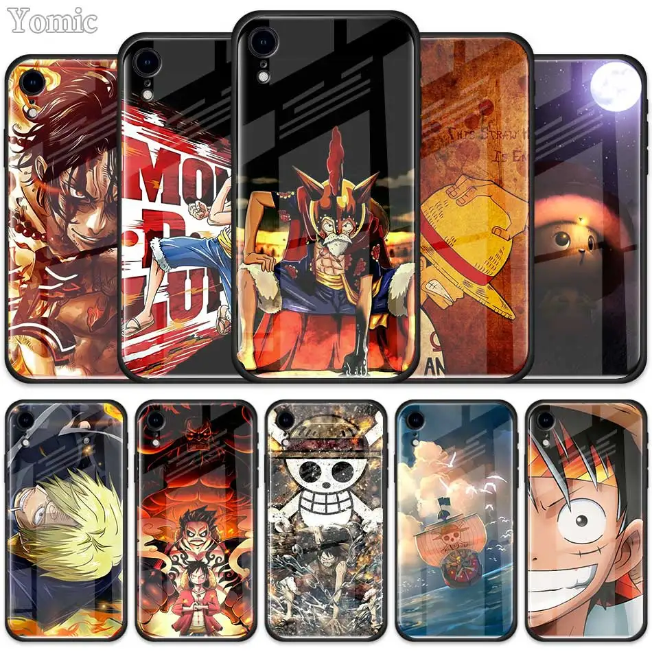 

One Piece Luffy Anime Tempered Glass Case for Apple iPhone XR 7 8 6 6S Plus X XS MAX Cell Phone Case Cover Shell